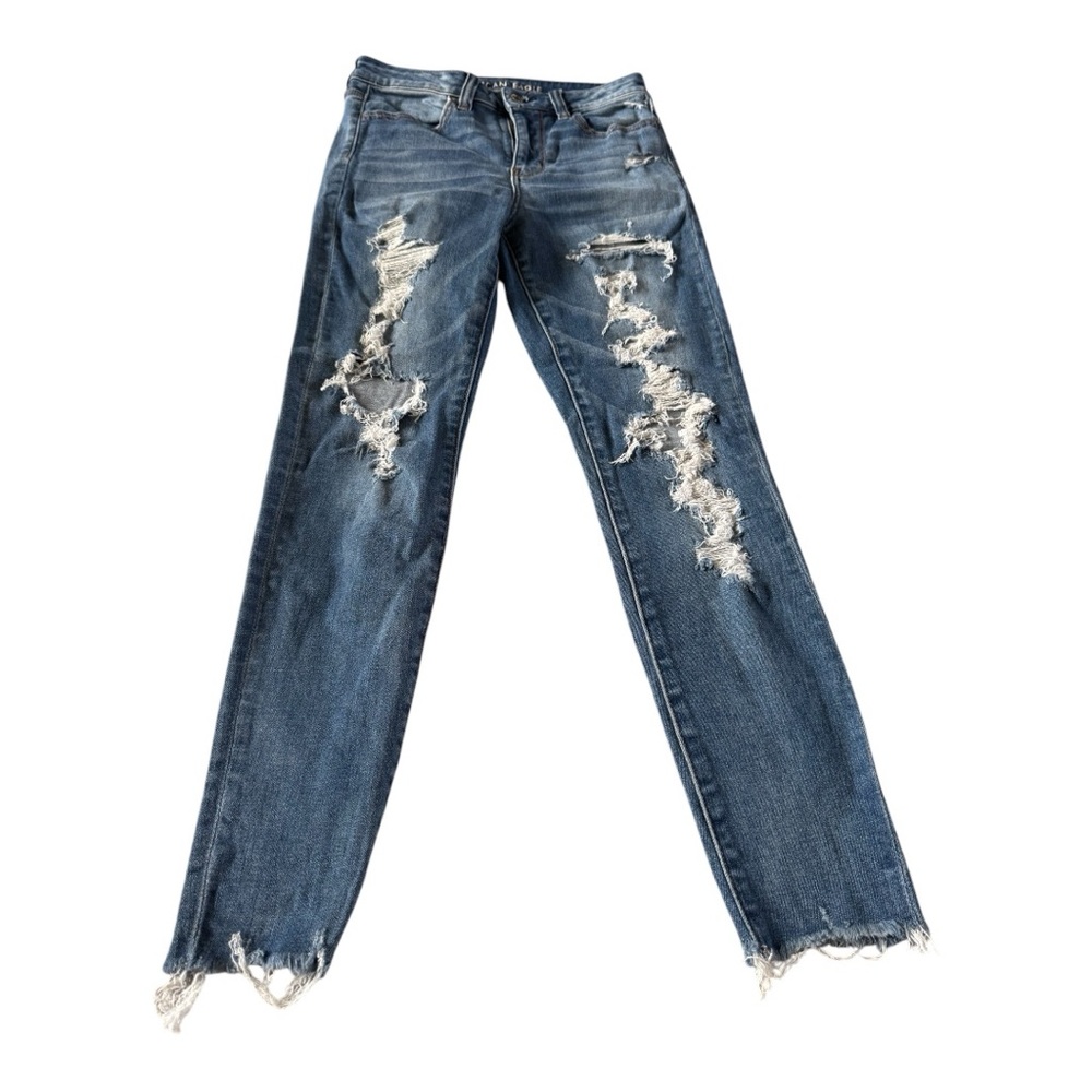 American Eagle Distressed Denim Super High Rise Jeggins Size 4 Short